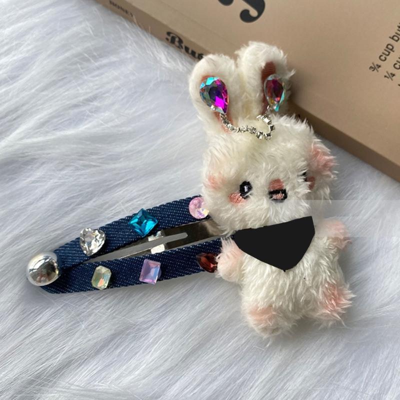Plush Rabbit/Bear Shape Hair Clip Spring Summer Headwear for Woman Girls Bangs Taking Photo Shopping Travel Anti-Slip