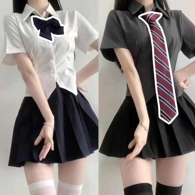 

Сладкий и пикантный комплект юбки, облегающей талию - Летняя униформа в академическом стиле, стройнящая, с короткими рукавами S