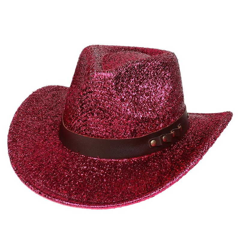 Glitzerndes Cowboyhut Unisex Westernstil Breiter Rand Fedora Hut für Party Festival Cosplay