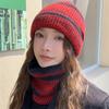 Hat Women's Winter Warm Hat Color Matching Knitted Wool Hat Thickened Scarf Set Outdoor Sports Hat