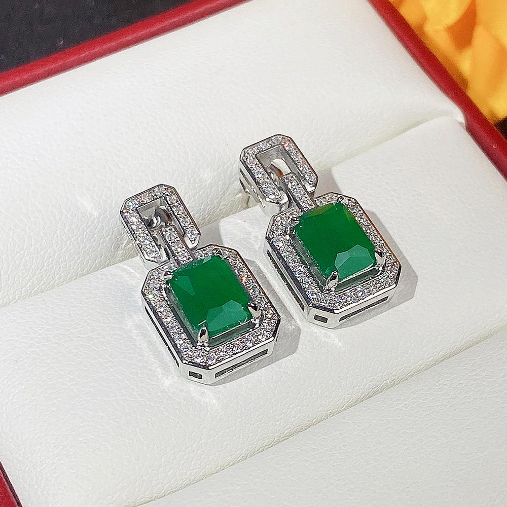 Element Classic Atmospheric Rectangle Emerald Earrings Women'S, Diamond Perforated Emerald Zircon Earrings