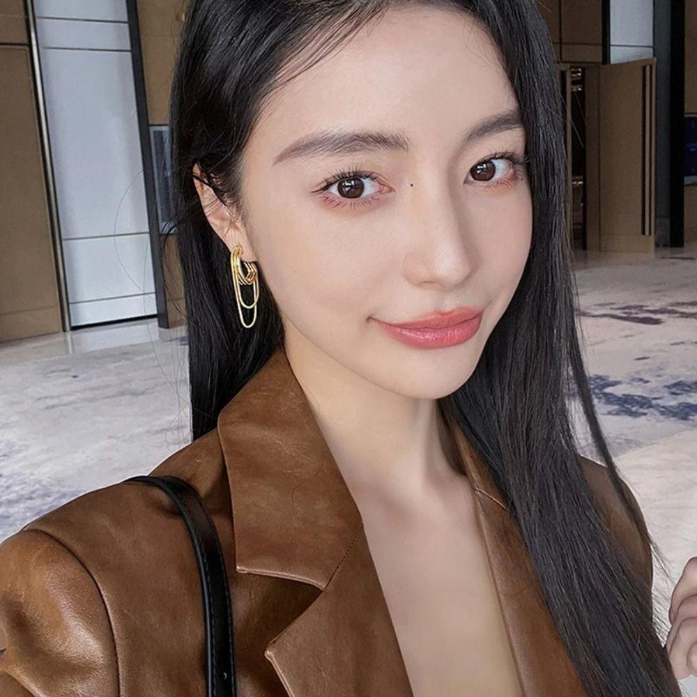 Gold/Silver Tassel Earrings Ring Hoop Earrings Minimalist Metal Tassel Geometric Earrings  Women