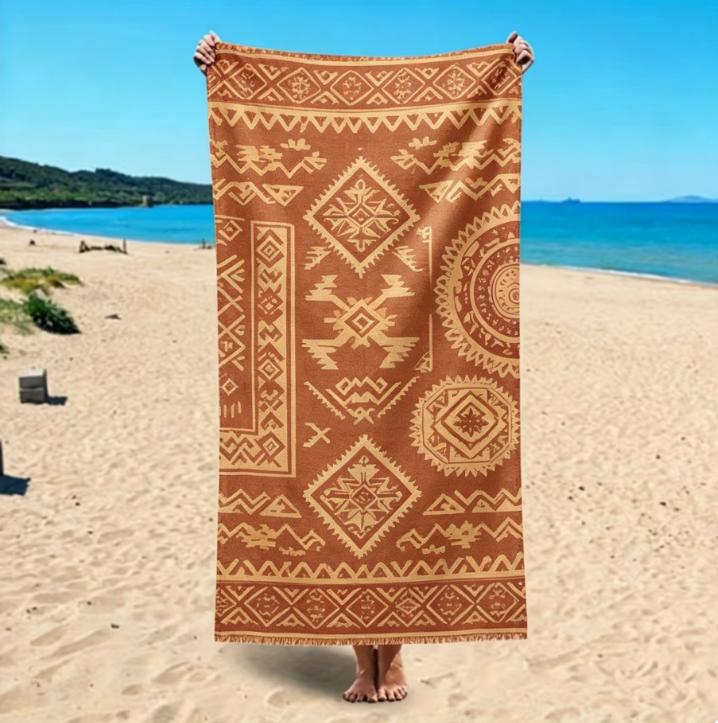 Oversized Microfiber Beach Towel, Boho Mandala Floral Print, Quick Dry Sand Resistant, for Summer Beach Pool Vacation