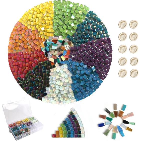 1.5lb Mosaic Tiles Assorted Iridescent Crystal Mosaic Tiles for Crafts, Glass Mosaic Pieces Set with Box 680g DIY Picture Frames Handmade Jewelry Art