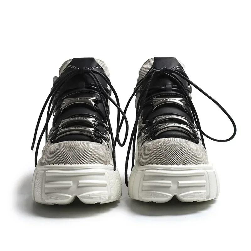 Fashion Punk Style Women Sneakers Rock Metal Decor Lace-up Heel Height Platform Shoes Gothic Man Shoes Men Sneaker 2025 New Sneaker