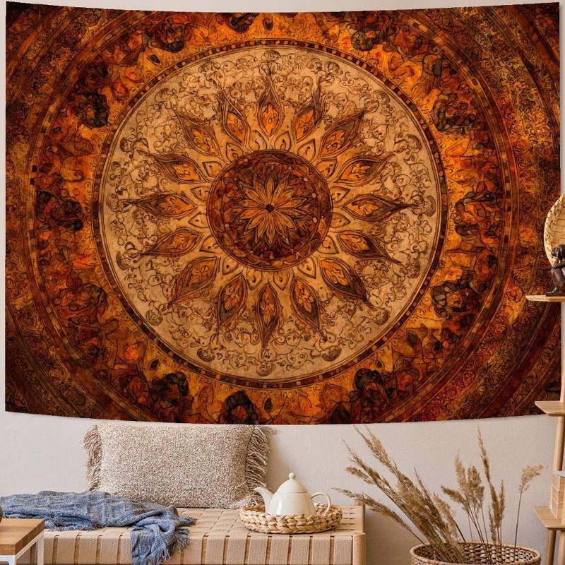 Retro Sun Mandala Tapestry Bohemian Orange Brown Pattern Background Bohemian Atmosphere Room Decoration 100X70CM