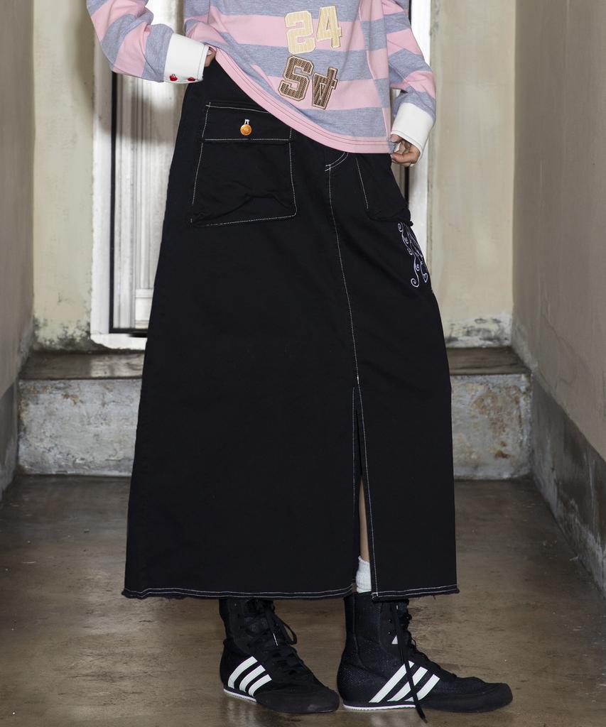 Lunakihu Wxsk008 Tsuru Cotton Long Skirt (Black)