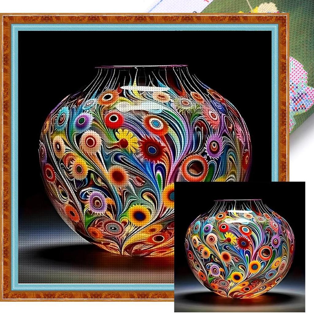 Full Embroidery cotton Thread 11CT Printed Glass Vase Cross Stitch 50x50cm
