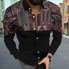 Ethnic Tribal Pattern Long Sleeve Shirt, Stylish Casual Button-Down For Men
