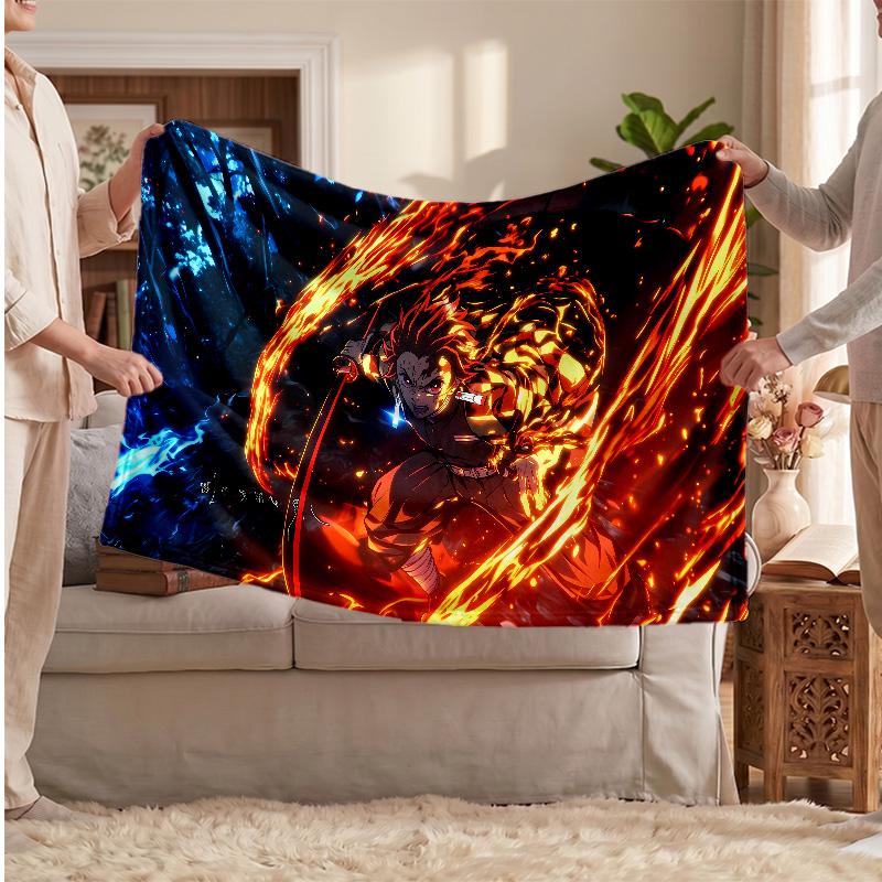 Kamado Tanjiro Printed Flannel Blanket, Skin Friendly Warm Throw for Indoor Couch Bed Daily Use
