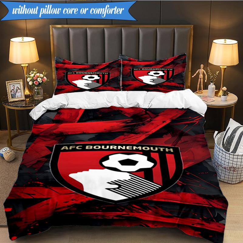3PCS Afc Crest Bournemouth Printed Soft Bedding Set,Including 1pc Duvet Cover And 2pcs Pillowcases Perfect for Bedroom, Dormitory, Fan gift
