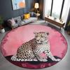 Leopard Pink Round Carpet Vintage Dressing Table Rug Washable Floor Mat for Living Room Bedroom Decor