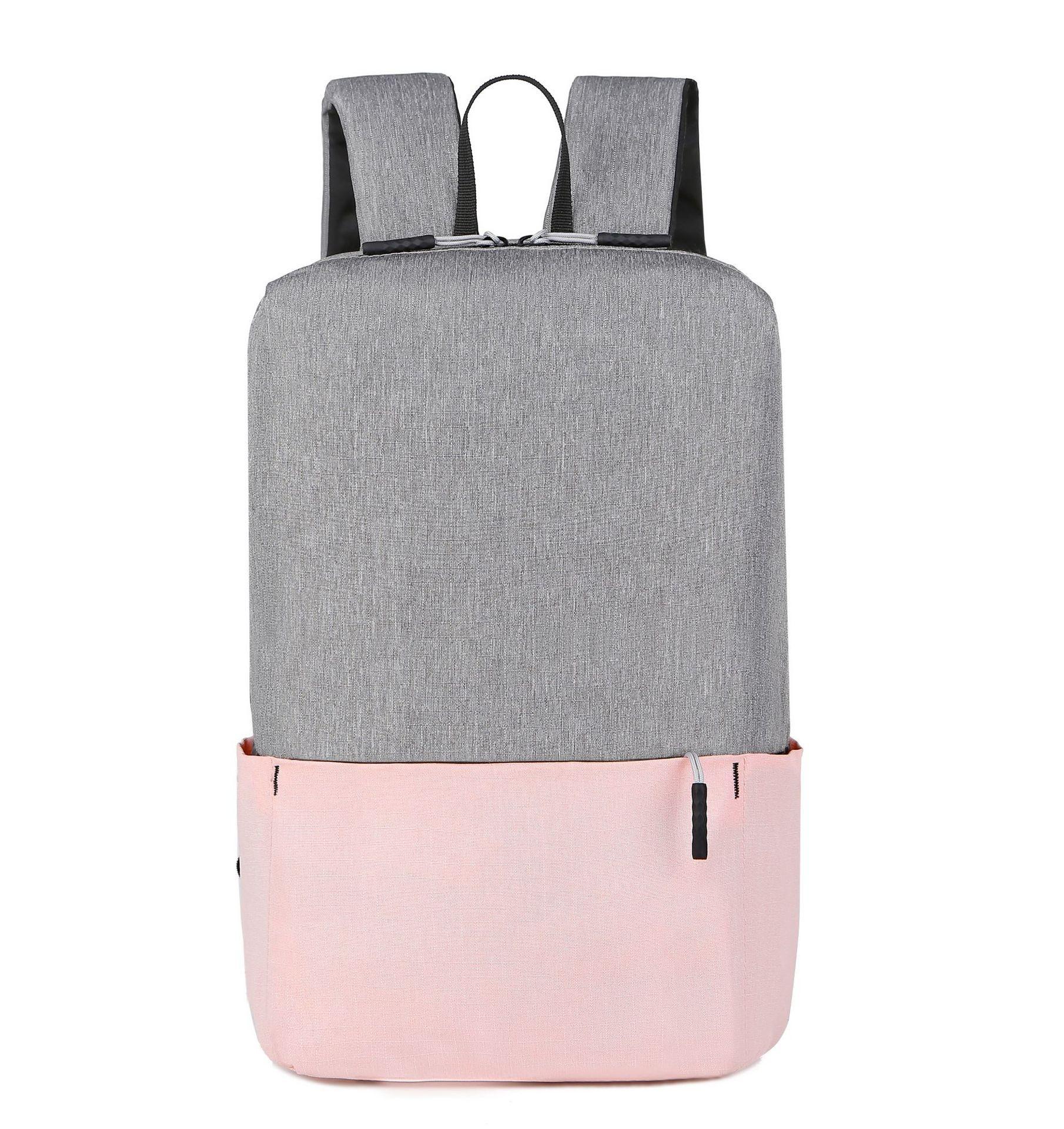 

Outdoor Blocking Color Schoolbag Zipper Backpack Portable Bicycle Commuter Bag Gray Pink