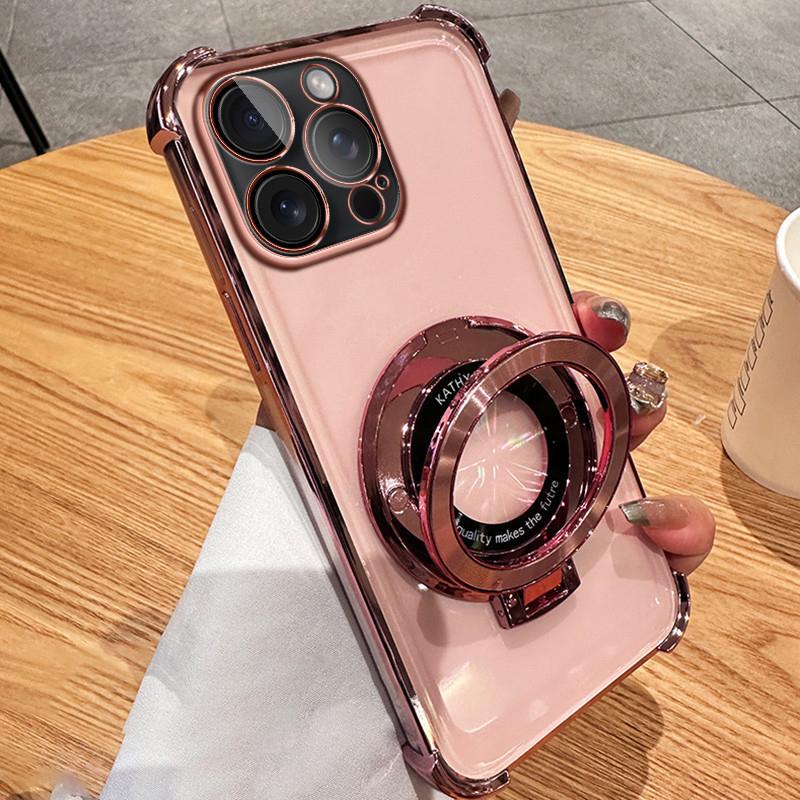 Shockproof Transparent Magnetic Bracket Case for iPhone 17 Air 16 15 14 13 12 11 Pro Max 15 16 Plus XS MAX 8 Samsung S25 S24 23 S22 S21 Ultra Plus FE