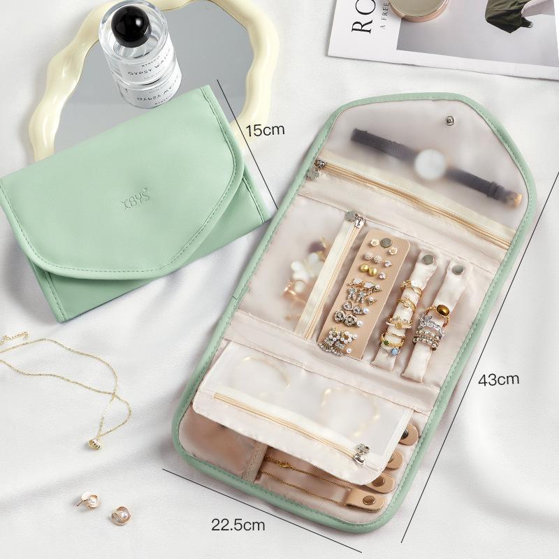 Popular Foldable Jewelry Case Roll Travel Organizer Portable for Journey Earrings Rings Diamond Necklaces Brooches Storage Bag