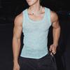 Summer Men Sleeveless Lace Mesh Sheer Casual Fitted Tank Tops Vest