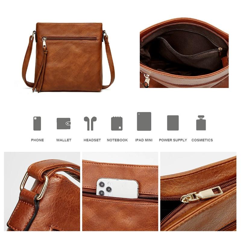Vintage Leather Crossbody Bag Flap for Women Casual Shoulder Messenger Bag Daily Use High Quality Handbag Designer Luxur Female Bag