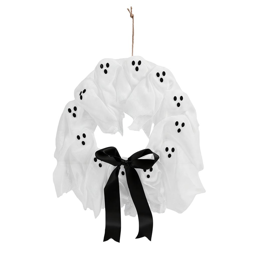 Ghost Wreath Repeated Use Decorative Glowing Ghost Wreath Decor with Cute Bow for Home Party
