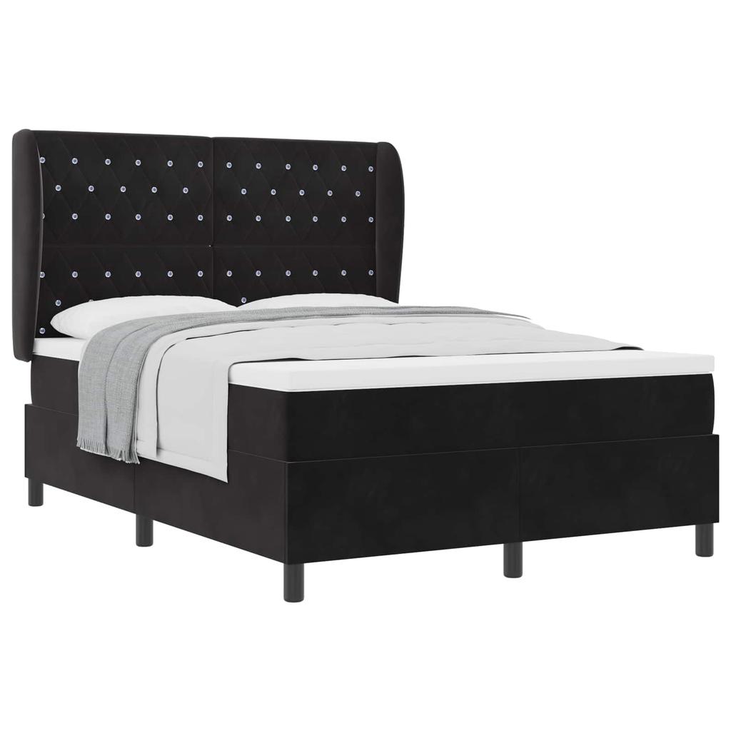 Box Spring Bed with Mattress Black 140 X 200 Cm Velvet