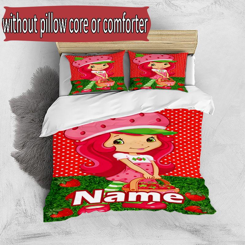 3pcs Duvet Cover Set (1*Duvet Cover + 2*Pillowcase, Without Core), Custom Name Strawberry Shortcake Pattern Bedding Set, Home Bedroom Decor Gift