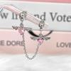 Zircon Heart-shaped Ear Barbell with Sweet and Cool Chain Wings Earrings, Titanium Steel Little Angel Wings Stud Earrings