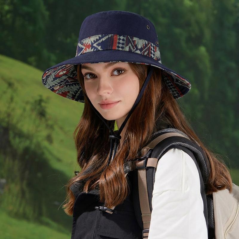 Spring Summer Big Brim Sun Hat National Style Cowboy Fisherman Hat Men Women Outdoor Sun Hat for Mountaineering and Fishing