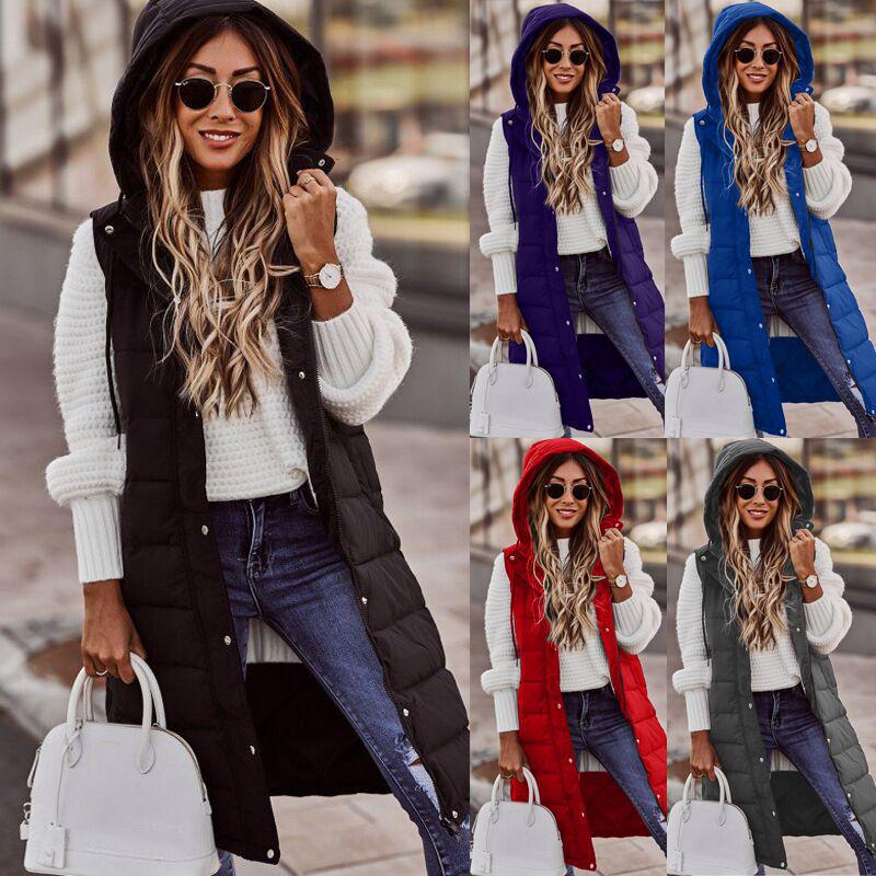 

European-American Stylish Slim-Fit Sleeveless Hooded Cardigan Coat M
