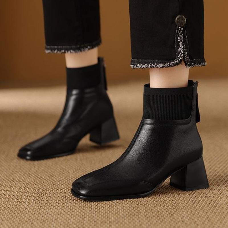 Zapatos De Mujer Retro Square Toe Thick Heel Women's Ankle Boots 2026winter New Women Leather Boots Simple Versatile Woman Shoes