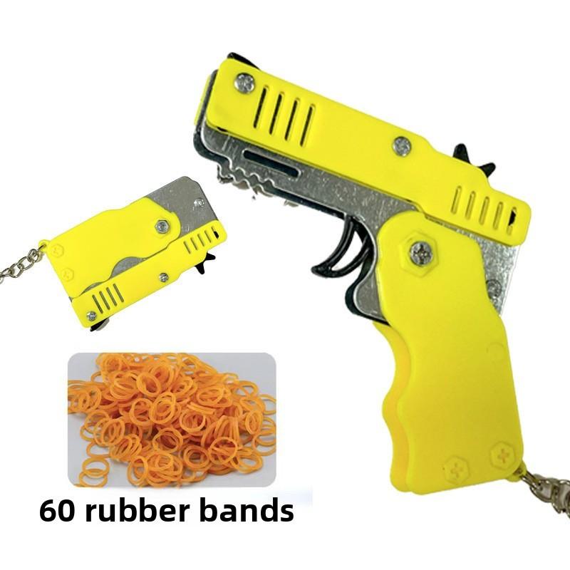 Foldable Continuous Launch Rubber Circle Model Gun Alloy Children Keychain Toy