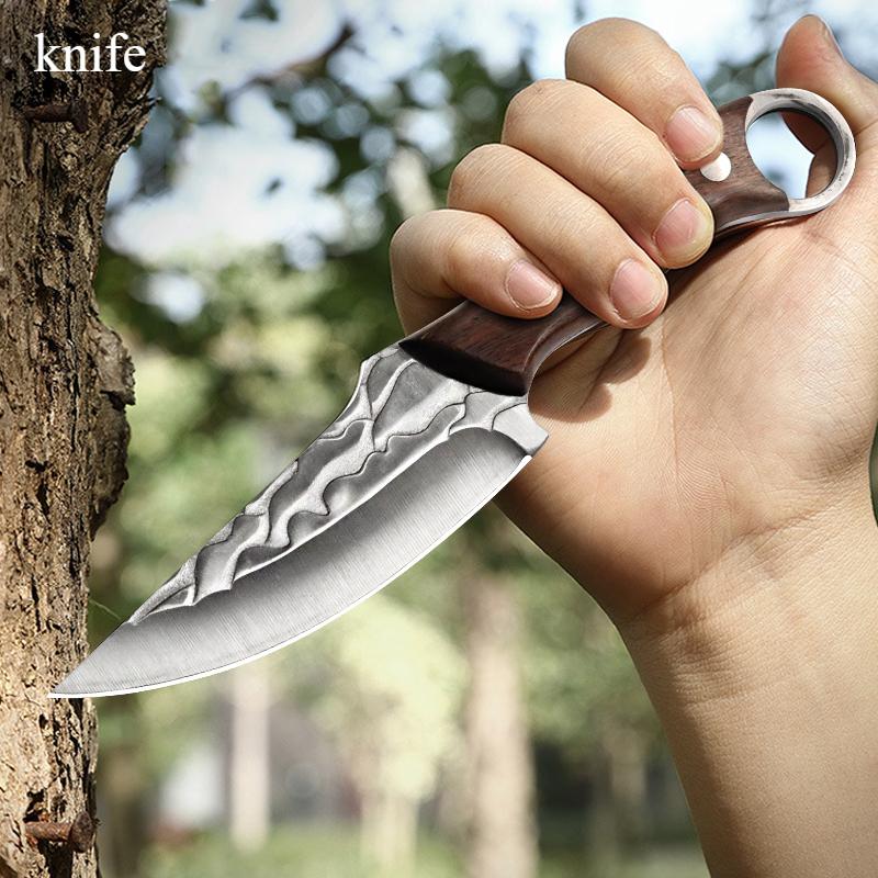 Ring Knife Kitchen Hand Knife Meat Knife Fruit Knife Barbecue Eating Pig Beef and Mutton Knife Portable Knife with Wooden Handle