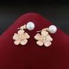 Zircon Oil-drop Flower Pearl Earrings for Women  Fashion Sweet Drop Earring Light Luxury High-end Luxury Designer Zircon