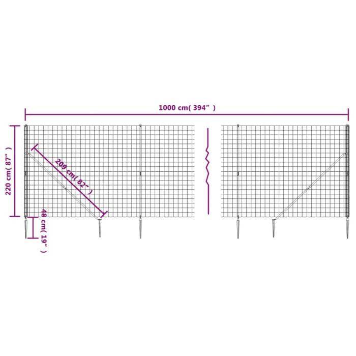 VidaXL Clôture en Treillis Métallique et Piquet d'Ancrage, Panneau de Clôture Décoratif, Barrière de Protection Jardin Patio 154135