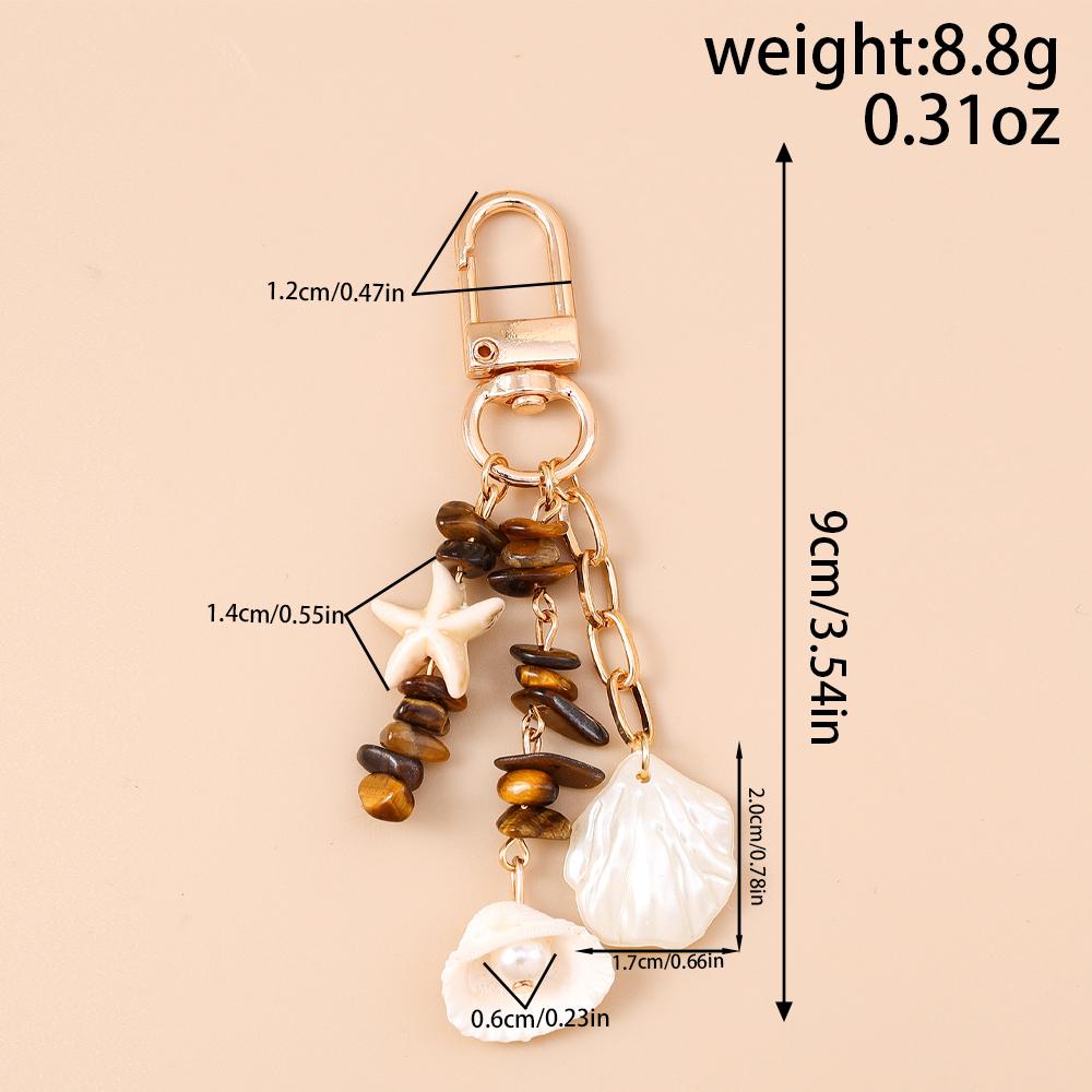 Fashion Summer Beach Starfish Shell Keychain Colorful Stone Key Ring Pendants for Women Girls Handbag Decor DIY Jewelry Gifts