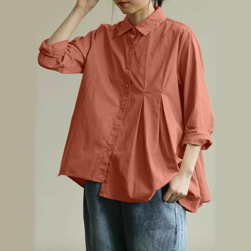 ZANZEA Dámská halenka s límečkem, jednobarevná, volná, s dlouhým rukávem