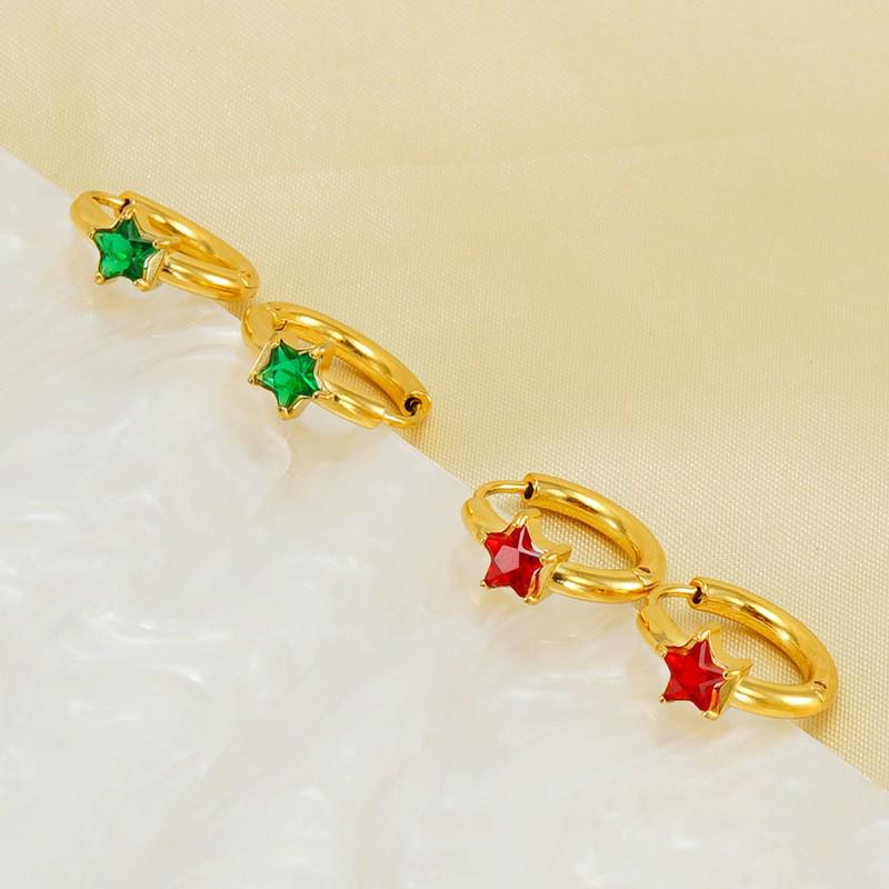 European and American Style Five-Pointed Star Zircon Stainless Steel Hoops: Elegant, Luxurious, Sweet.
