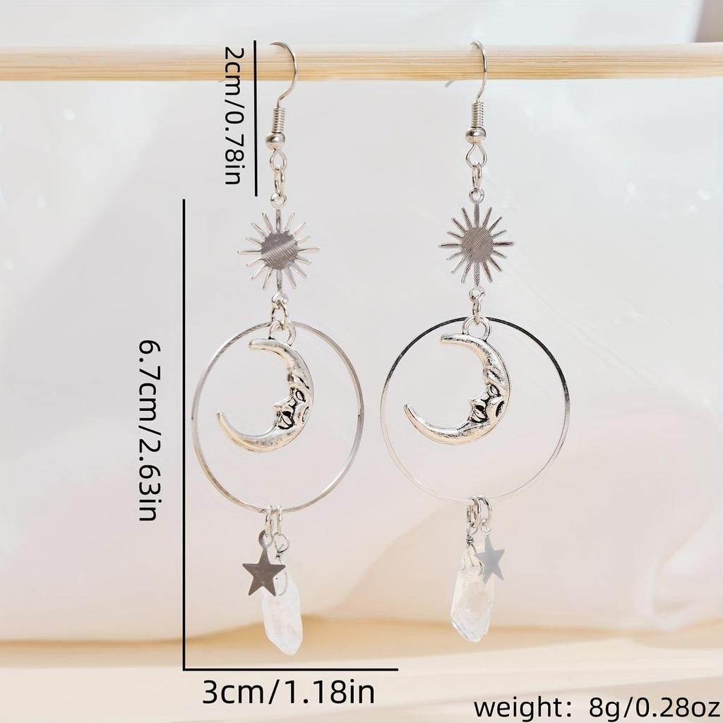 Brincos Pendentes Irregulares Naturais Brancos Prata Lua Vento Estrela da Moda, Joias Brilhantes para Festas, Brincos Exquisitos para Presentes