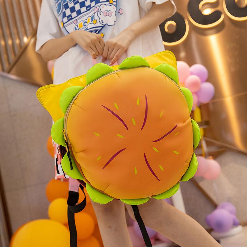 2025 Winter New Strange Personality Backpack Fashion Hamburger Style Schoolbag Niche Design Hamburger Backpack Large Capacity