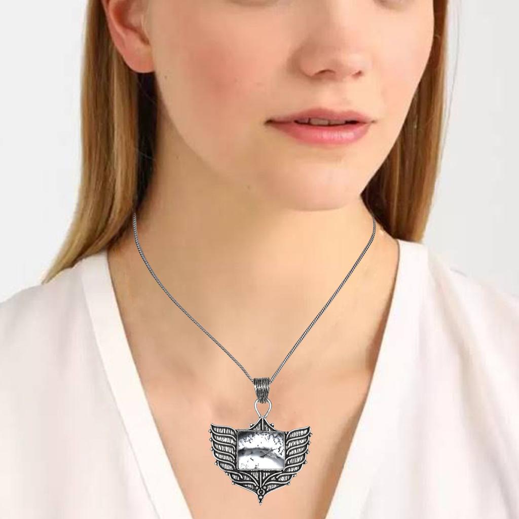 Opal Pendant Gemstone Silver 2.5" Jewelry  Dendritic Handmade Ethnic