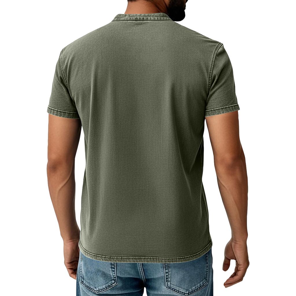 Men Henley Neck Short Sleeve T Shirt with Chest Pocket Casual Fit Button Down Design for Daily Wear