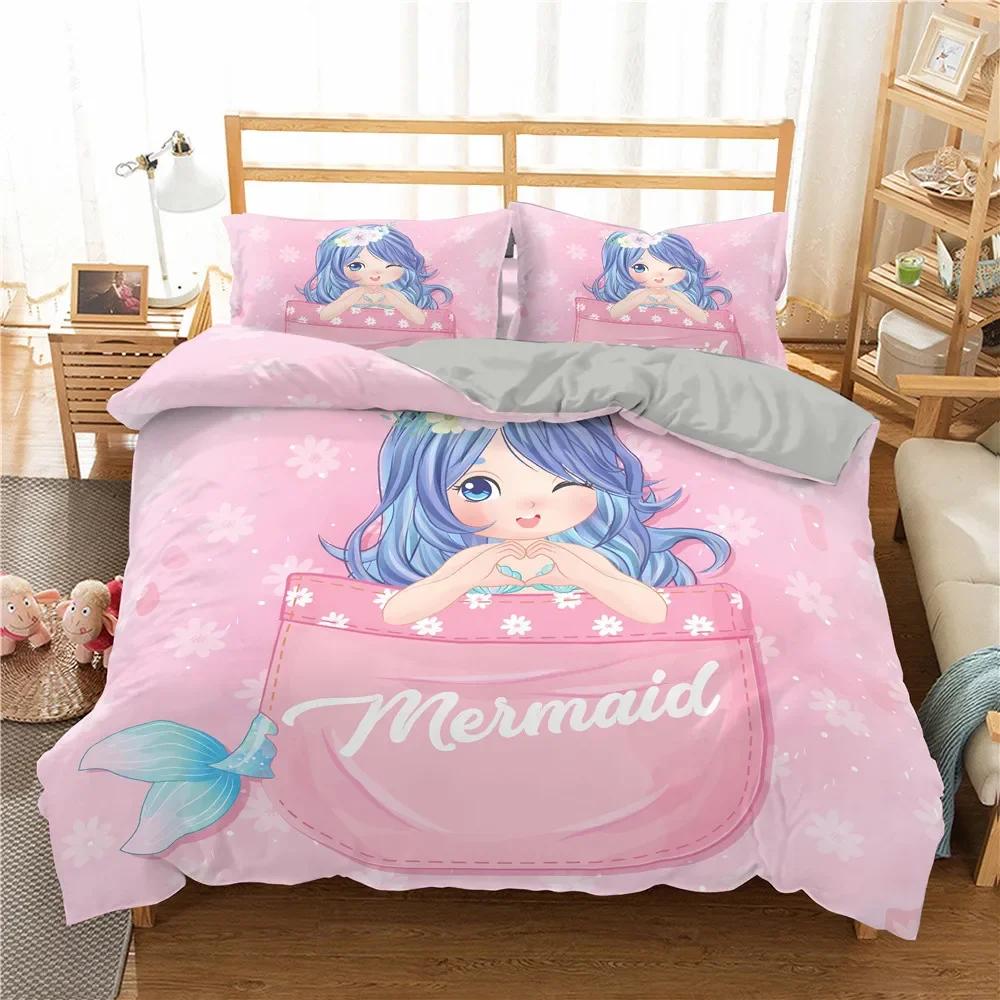 Mermaid Duvet Cover Set King Size,Microfiber Underwater World Bedding Set with Pillow Sham,Ocean Comforter Cover Twin/Queen Size