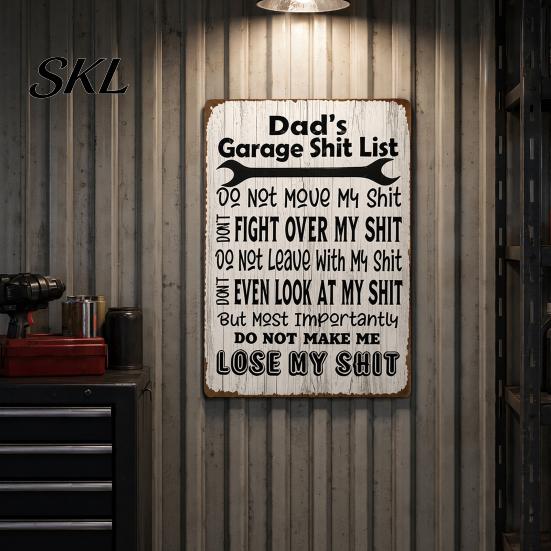 Funny Workshop Signs for Dad Garage Shit List, Tinplate Metal Sign, Man Cave Wall Decor Garage, Men Workshop, Home Bar, Retro Handyman Gift