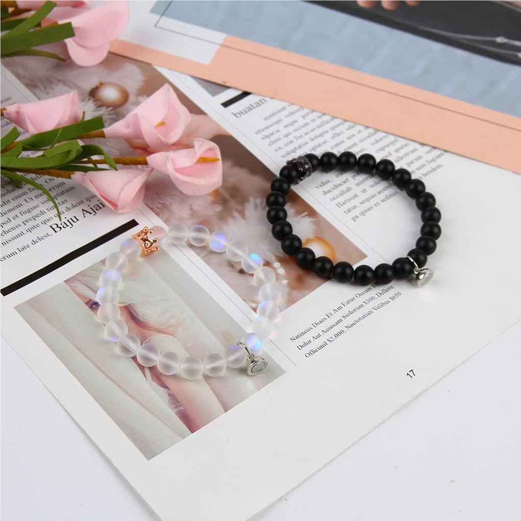 1 Pair Woman Man Crystal Beaded Bracelet Decor Jewelry Bracelets Gift Bangle Dressing Up Accessory Party Working