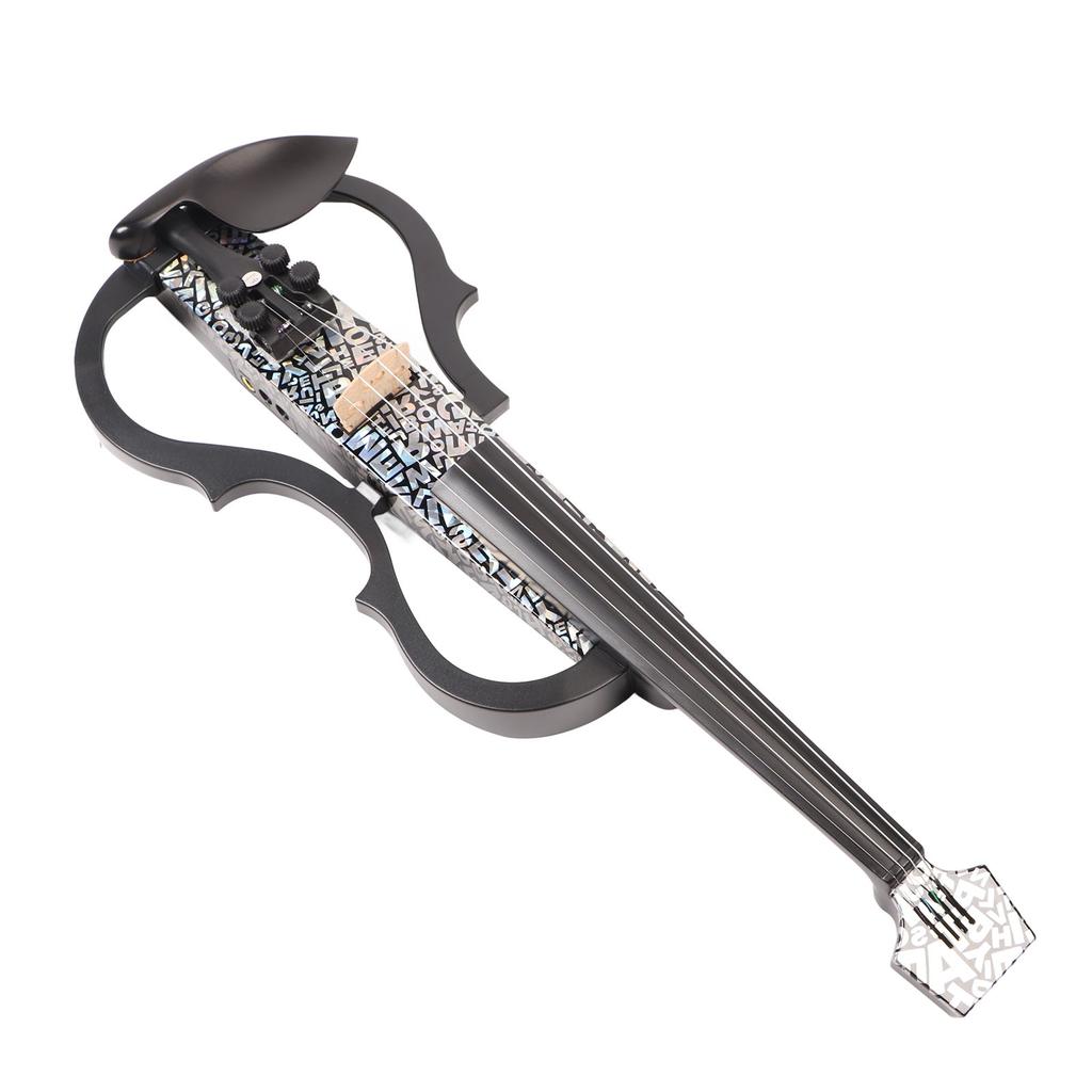 Electric Violin 4 4 Full Size Silent Carbon Fibre with Maple Fittings White Letters Pattern Beginners Practice Playing