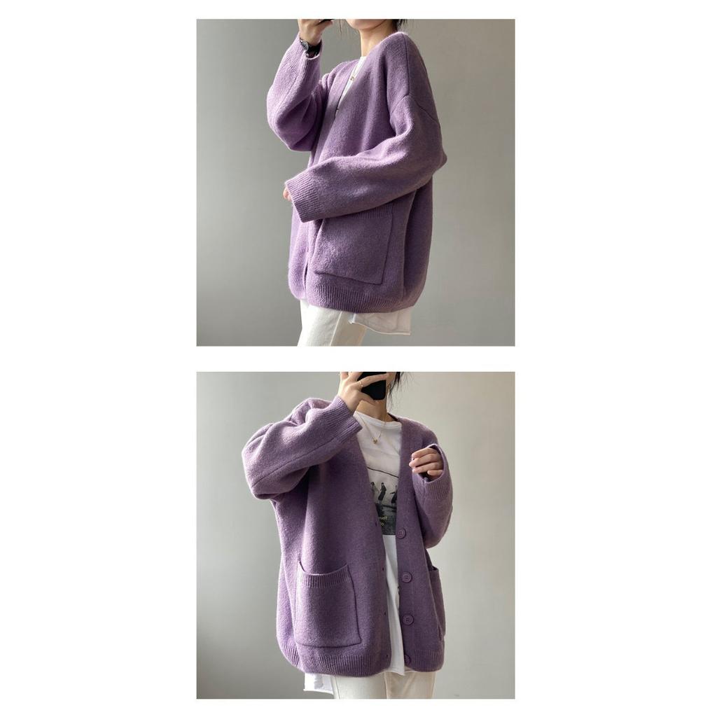 Korean Spring and Autumn Sweater Women's Wear Loose Western Style Lazy Style Solid Color Knitted Cardigan Coat