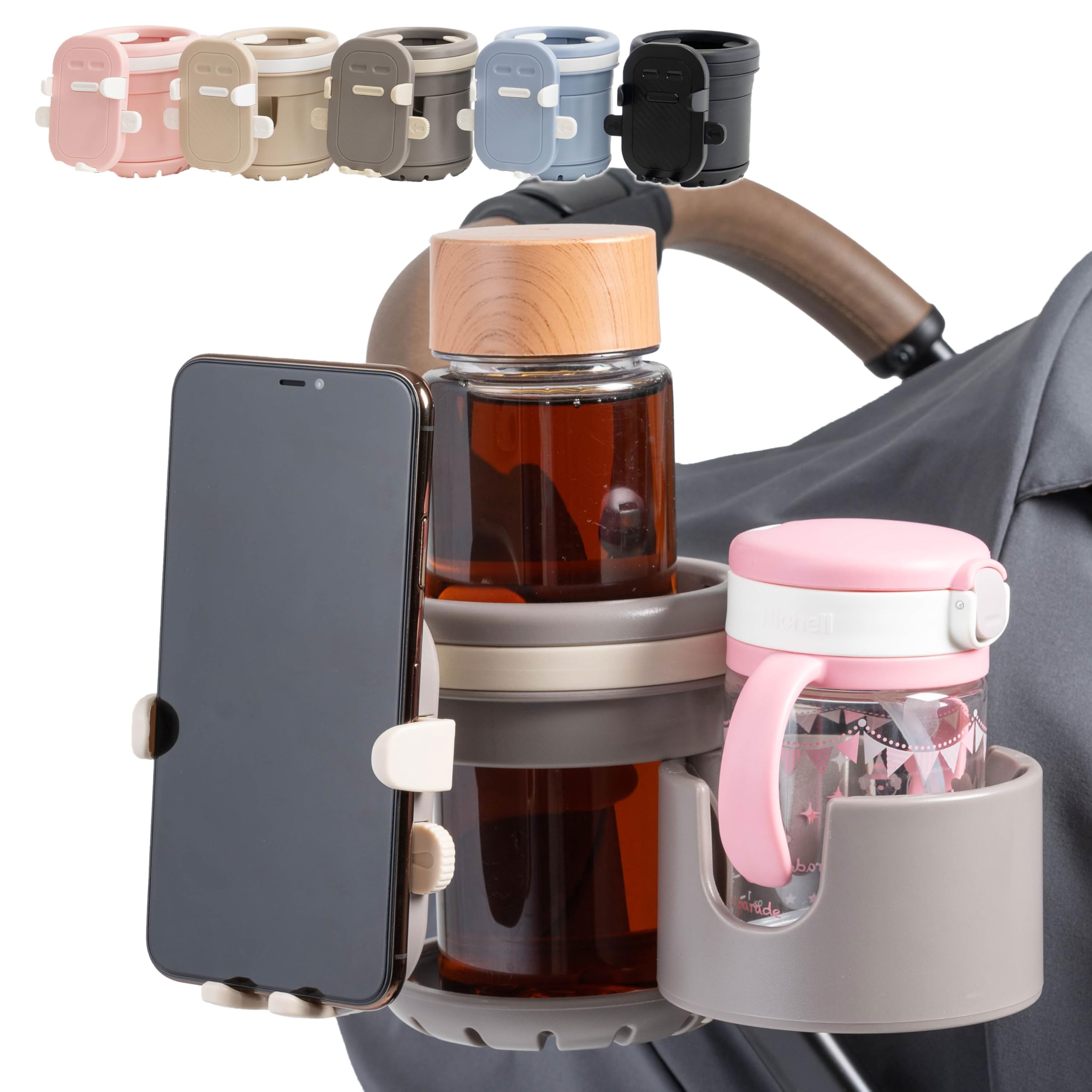 

Designed by plunmoln Stroller Drink Holder for Cell and Baby Easy Installation with Instructions Included Moms (2-Piece Set) Smartphones, Phones,