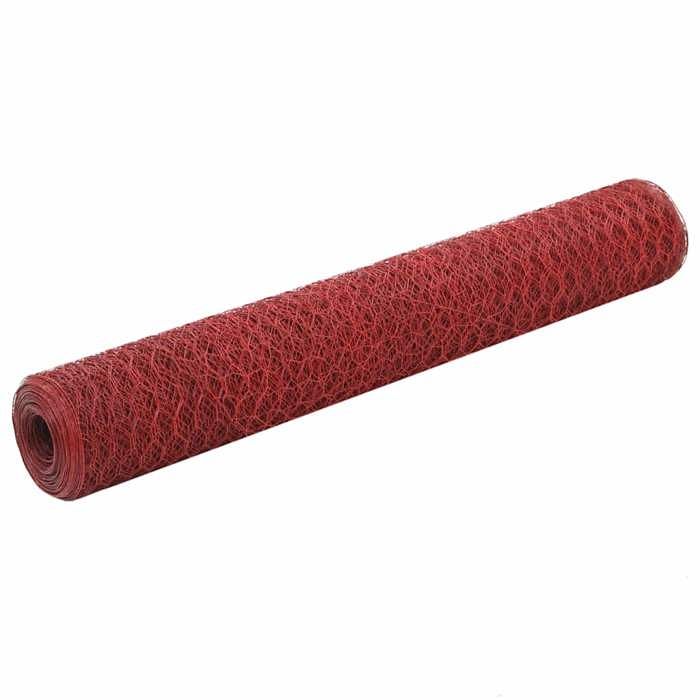 VidaXL Grillage Acier Revêtement PVC 25x1 m Hexagonal Rouge Clôture Jardin 143305