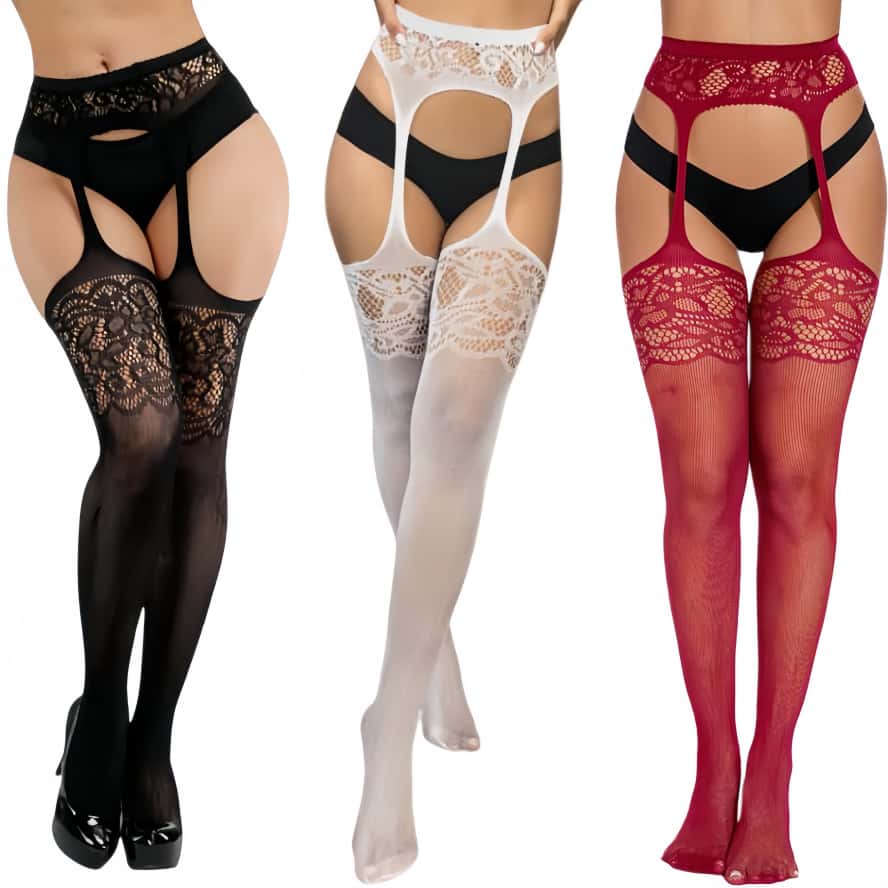 Übergröße Sexy Hollow Out Strumpfhose Lolita Mädchen Netzspitze Netz Strumpfhalter Strümpfe Gothic Strumpfhose für Übergröße Frauen