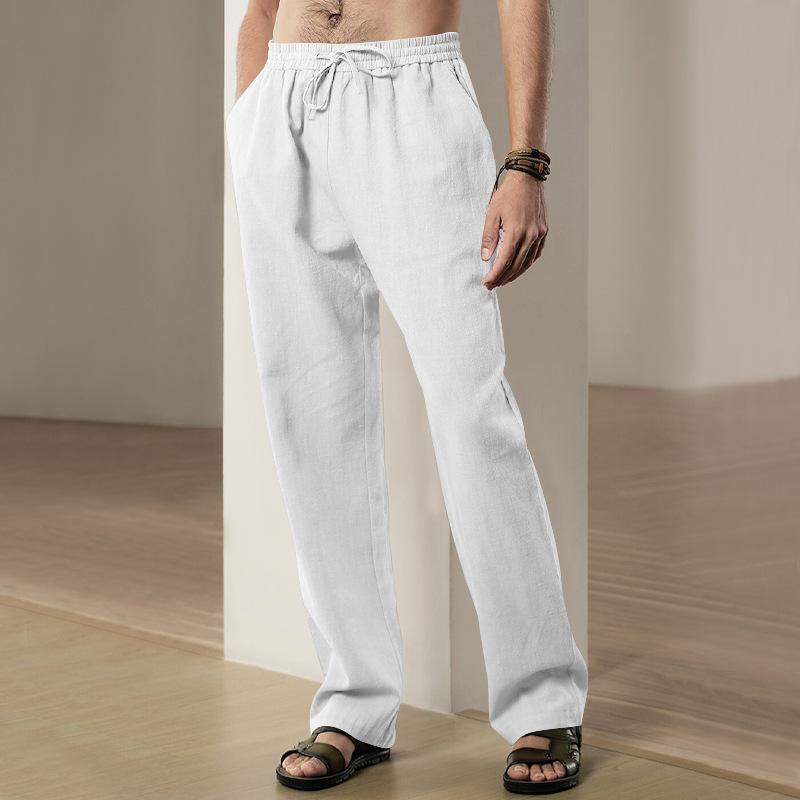 Men's solid colour trousers spring and summer new men's breathable hemp loose casual sports trousers