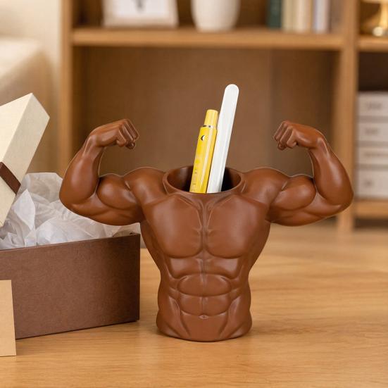 Yousheng 3D Printed Pen Holder, Muscular Man Figure, Creative Desk Organizer for Pens And Makeup Brushes, Funny Funny Fitness Enthusiast Gift