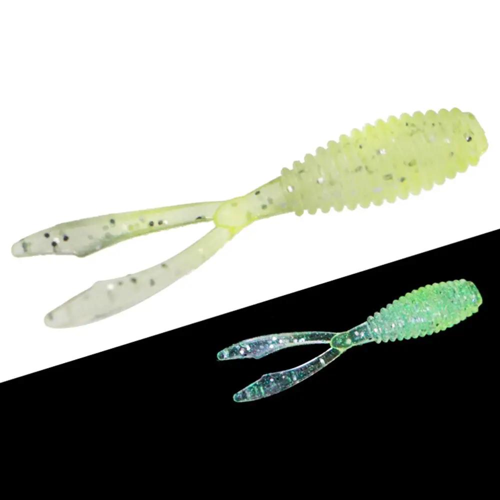 10pcs 36mm 0.3g Soft Fishing Lure Twin Tail Silicone Artificial Bait Wobbler Worm Lures Fluorescent Fishing Tackle for Ocean Sea